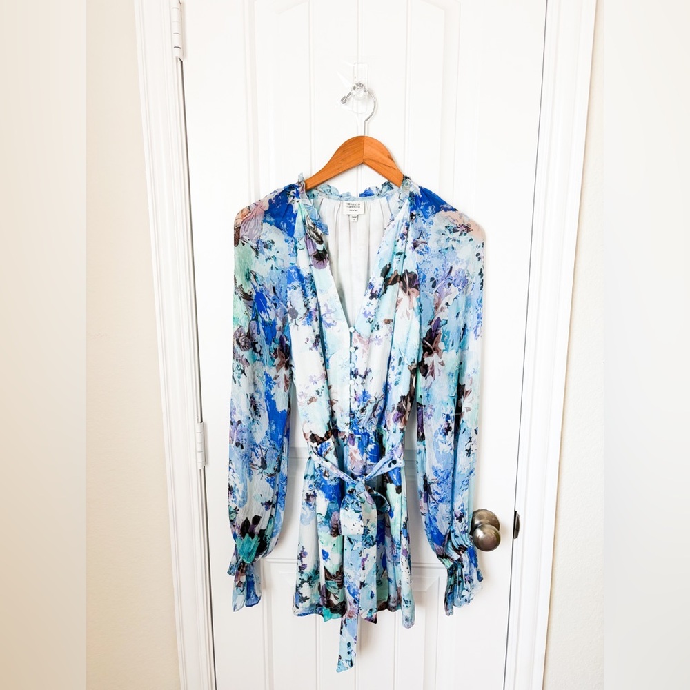 HEMANT & NANDITA Revolve Teien Romper Watercolor Floral Blue Size Small - Picture 3 of 4
